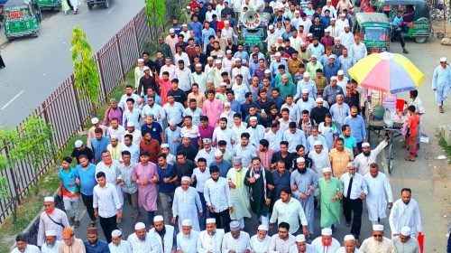 গণভোটের রায় বাস্তবায়নের দাবিতে নোয়াখালীতে ১১ দলীয় ঐক্যজোটের বিক্ষোভ মিছিল