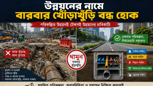 উন্নয়নের নামে বারবার খোঁড়াখুঁড়ি বন্ধ হোক